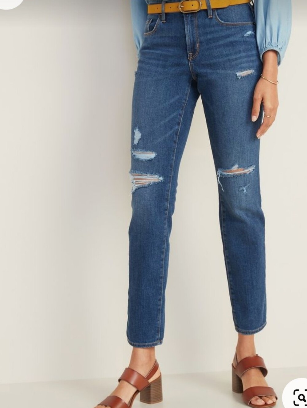 OLD NAVY POWER STRAIGHT 90s Y2K Distressed Mid-Rise Medium Blue Jeans 80s Grunge